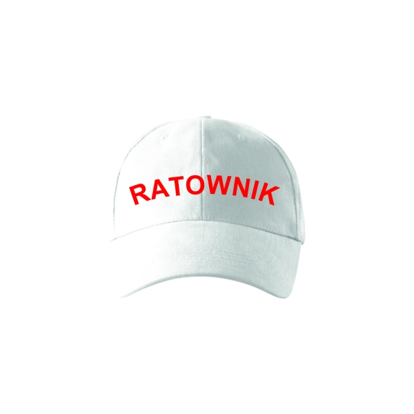 Biała czapka z napisem ratownik – odzież robocza Modern Company